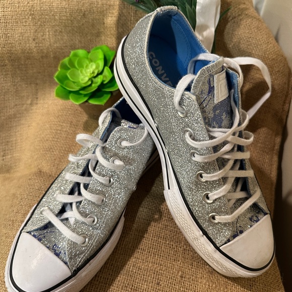 Women’s CONVERSE Silver Sparkle Glitter Sneakers Size 9 - Picture 12 of 15